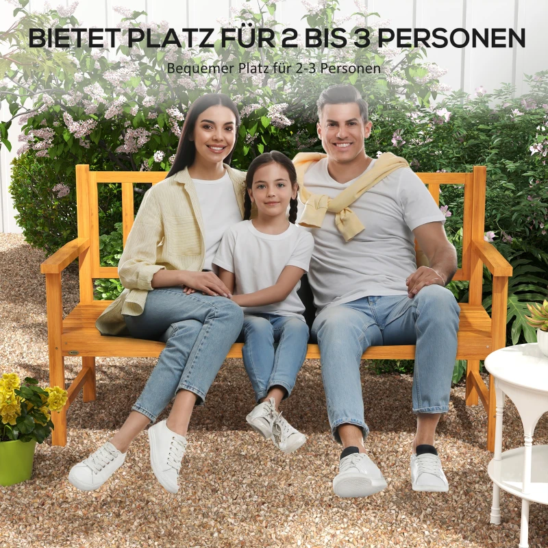 Outsunny Ławka ogrodowa Drewniana Ławka na zewnątrz z wysuwanym stołem, odporna na warunki atmosferyczne, Drewno Lite, 153 cm x 56 cm x 91 cm, Jasnobrązowy