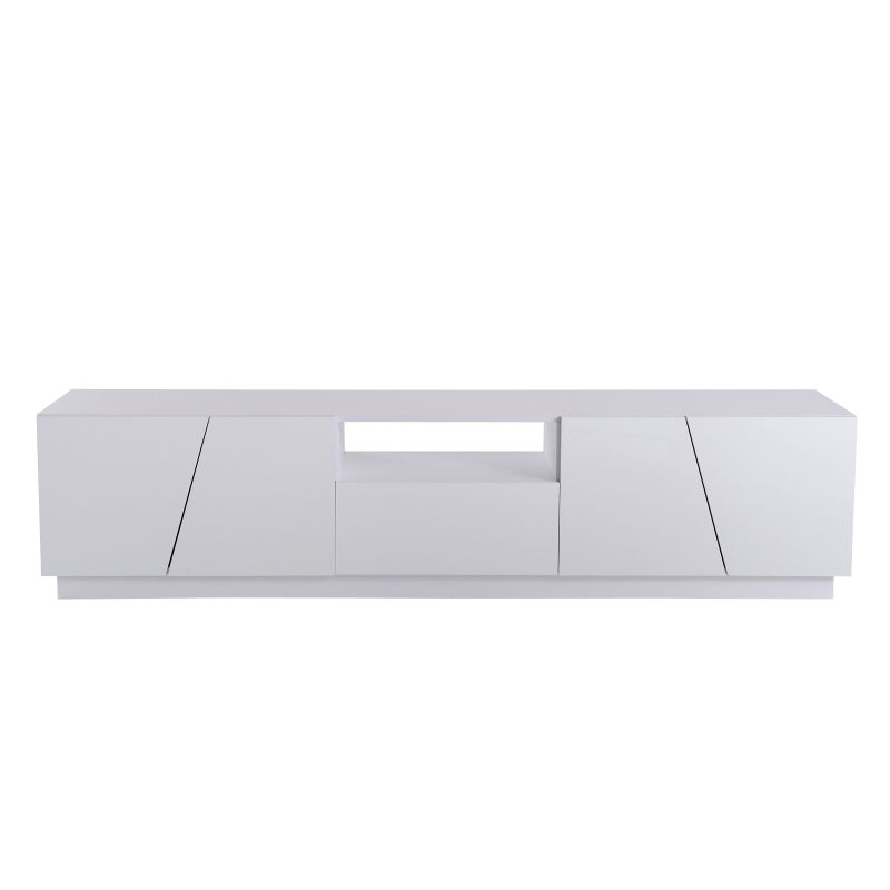 Mueble TV Moderno 170 cm Estilo Patchwork Diagonal Diseño Irregular Sin Manijas Puertas Brillantes Paneles de MDF Blanco