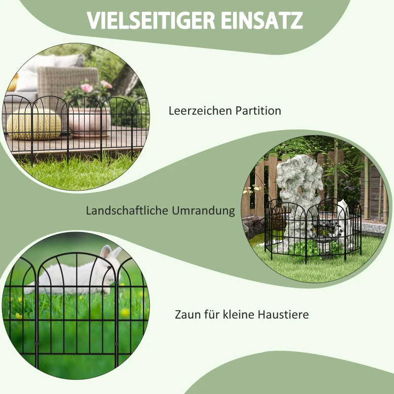 Outsunny Ogrodzenie ogrodowe, 8 elementów, metalowa rama dopasowująca się do kształtu, podział przestrzeni, 264x61 cm, Czarny