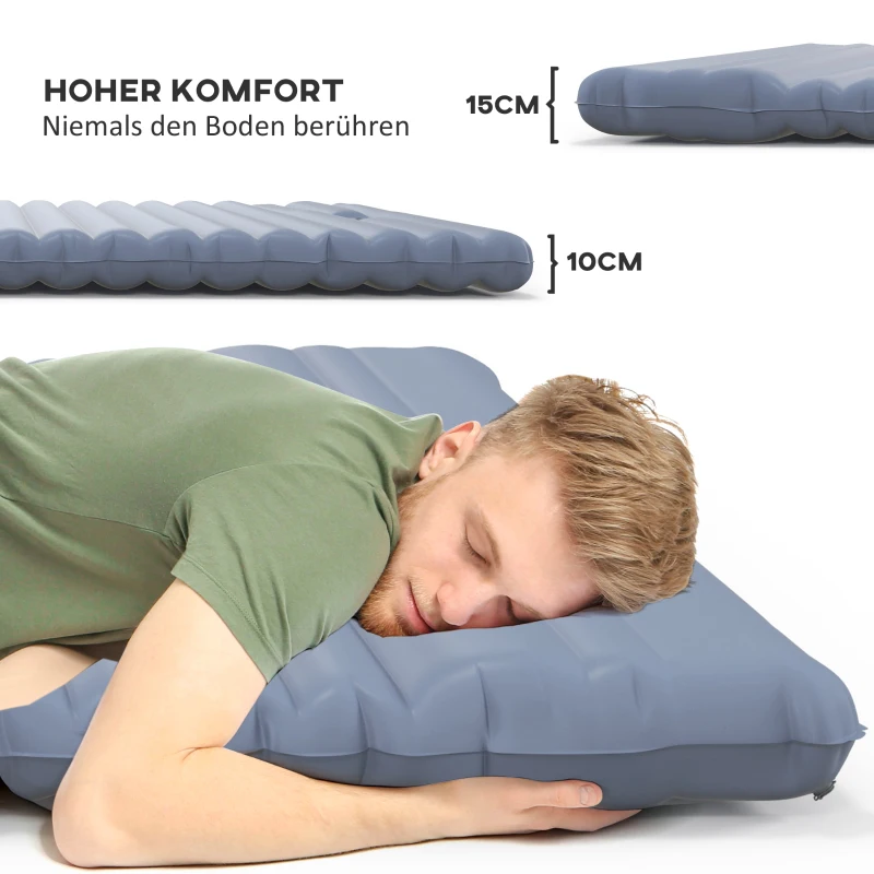 Outsunny Opblaasbaar campingmatras, inclusief luchtpomp, 1 kussen, 200 x 135 x 10 cm, Blauw