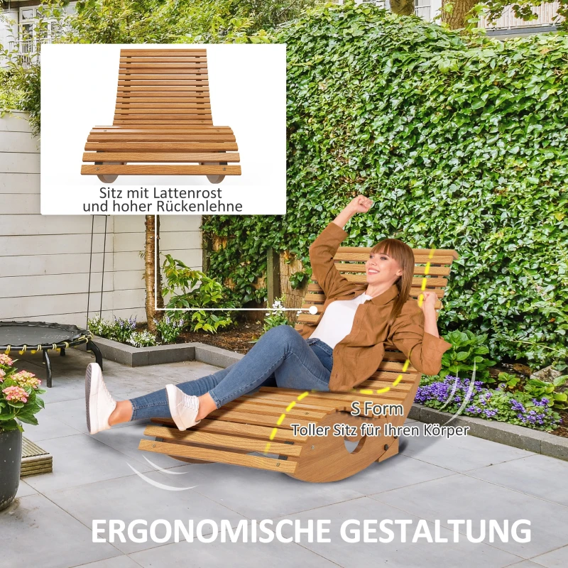 Outsunny Outdoor Schommelstoel, Hoogterugleuning, verstelbare basis, Grenenhout, 130 x 60 x 60 cm, Teak