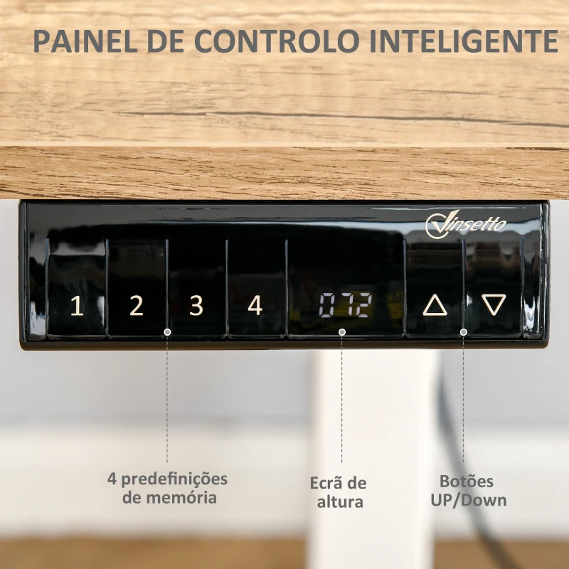 Vinsetto Secretária Elétrica de Pé com Ajuste Elétrico de Altura e 4 Teclas de Memória para Casa Escritório 140x70x72-116 cm Branco e Natural