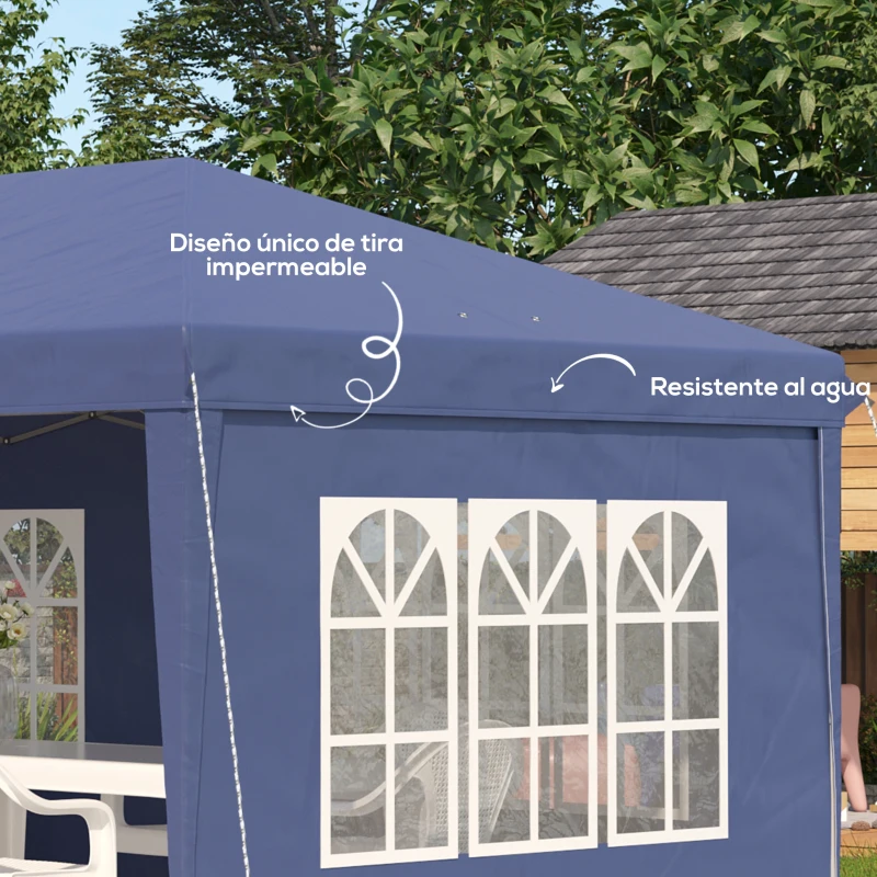 Outsunny Conjunto de Carpa Incluye 1 Carpa Plegable 6x3 m con 4 Laterales Desmontables y 2 Paredes Laterales 3x2 m Azul