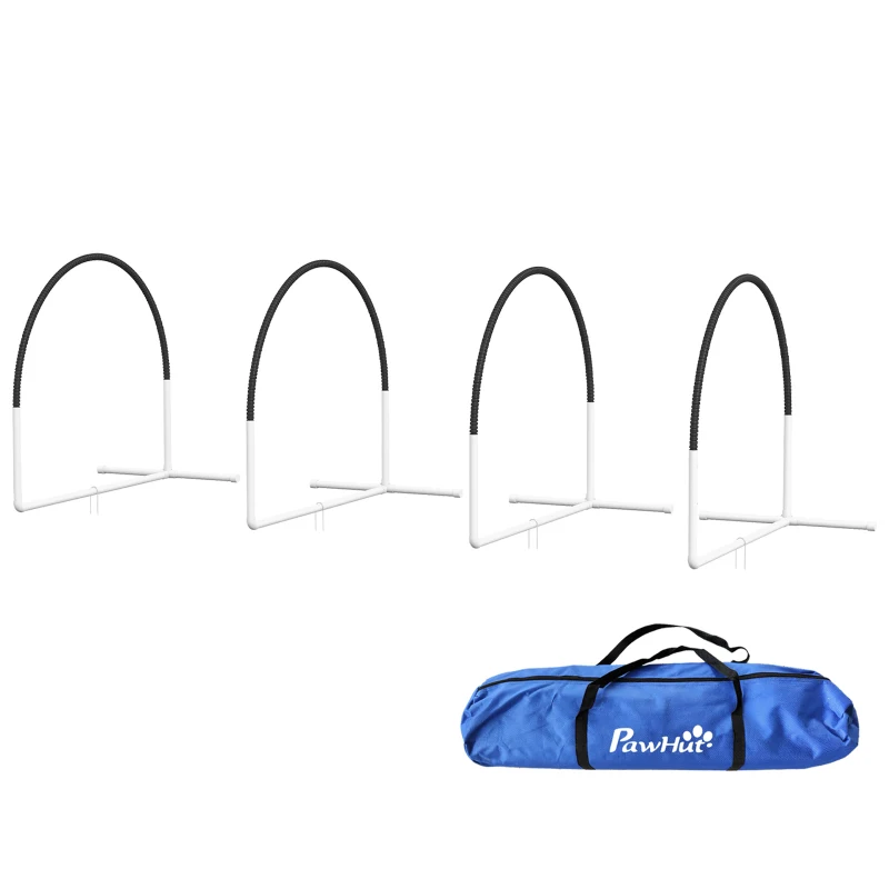 PawHut Honden-Agility-Set Hondentrainingsaccessoires Agility-Set, 4 stuks, 89 x 69 x 99 cm, Wit + Zwart(m-10)