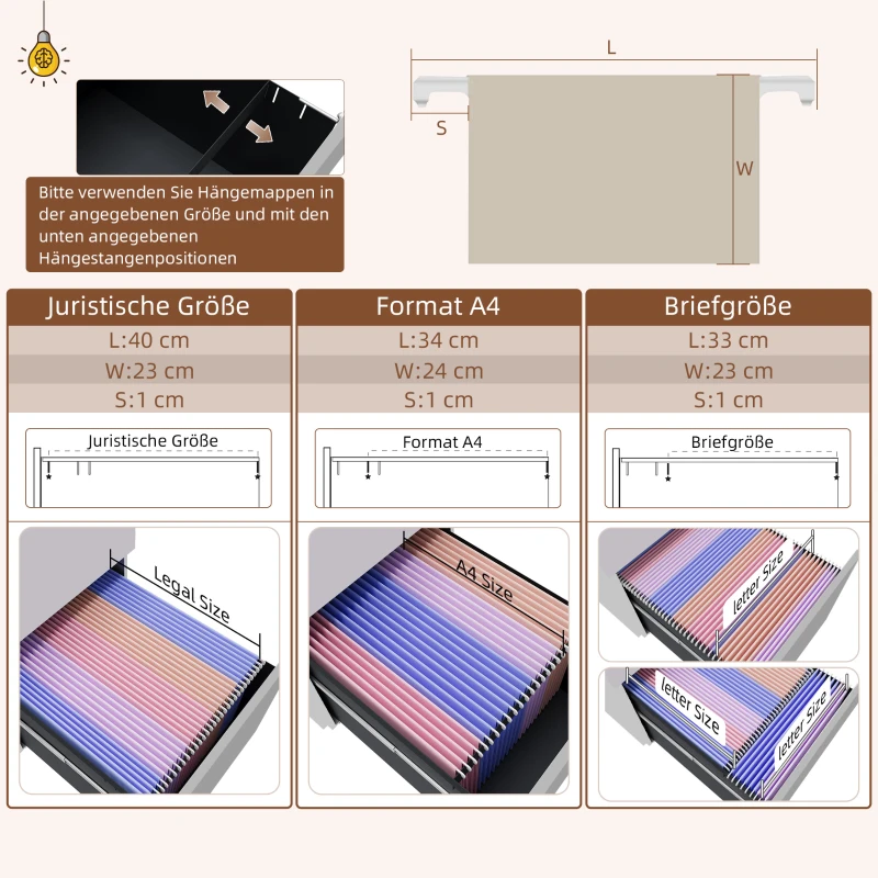 Vinsetto Mobiele Ladekast Archiefkast Organizer, 2 Laden, afsluitbaar, 37 x 43,5 x 67,5 cm, Wit