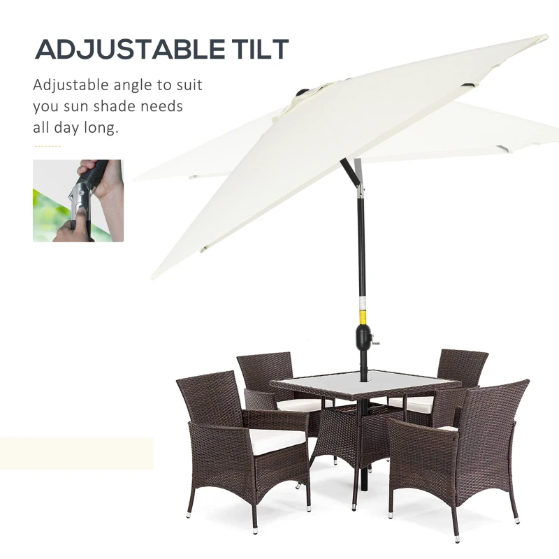 Outsunny 3x2m Patio Parasol Garden Umbrellas Canopy with Aluminium Tilt Crank Rectangular Sun Shade Steel, Cream White