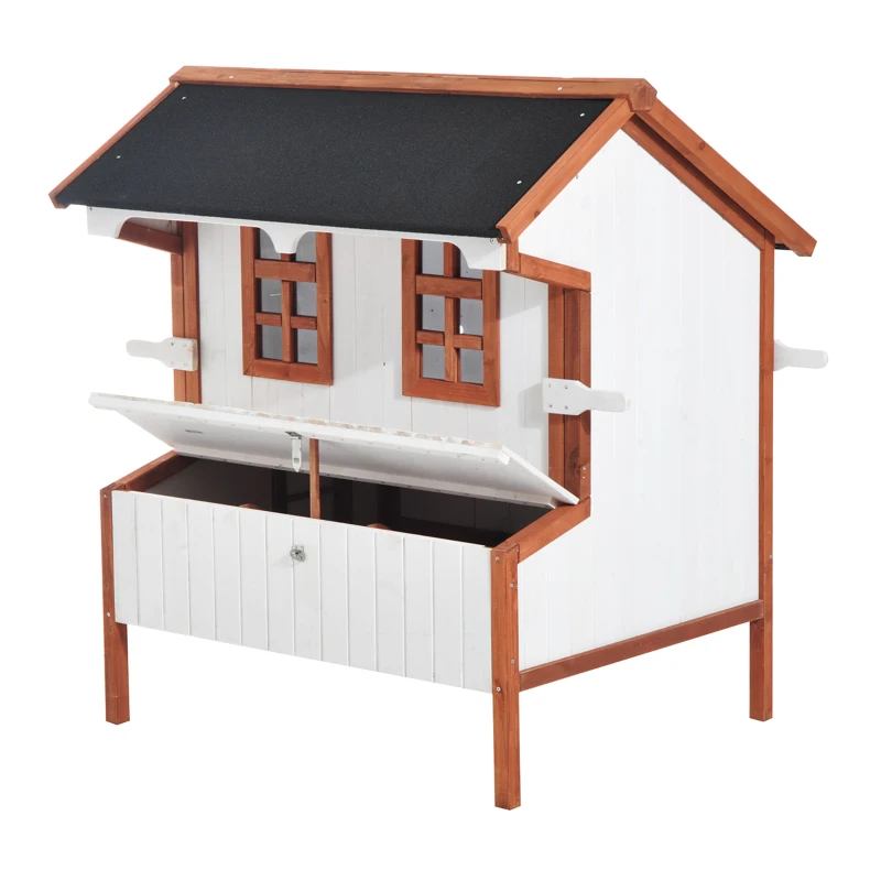 PawHut Pollaio per Galline Ovaiole da Esterno, Gabbie per Galline Grande da Giardino con Cassetta Nido Vassoio in Legno 120x96x123cm