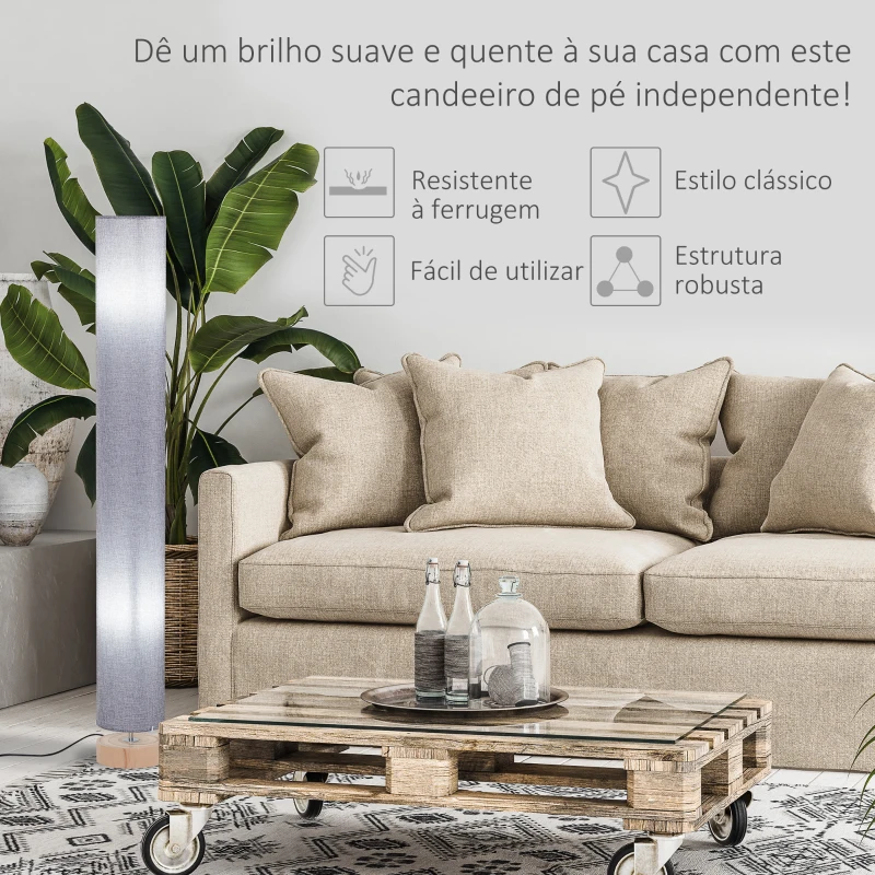 HOMCOM Candeeiro de Pé Moderno Candeeiro de Sala 40 W E27 com Cobertura de Linho e Estrutura de Metal para Quarto Ø15x120 cm Cinza