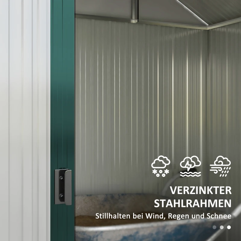 Szopa Ogrodowa Outsunny, Odporna na Warunki Atmosferyczne, 2 Okna, 2 Drzwi, 238 x 132 x 198,5 cm, Zielona