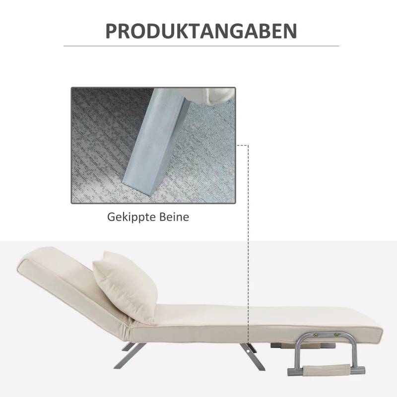 HOMCOM Relaxfauteuil Ligfauteuil Stoel, Ligfunctie, Logeerbed, 65 cm x 69 cm x 80 cm, Cremewit(m-7)