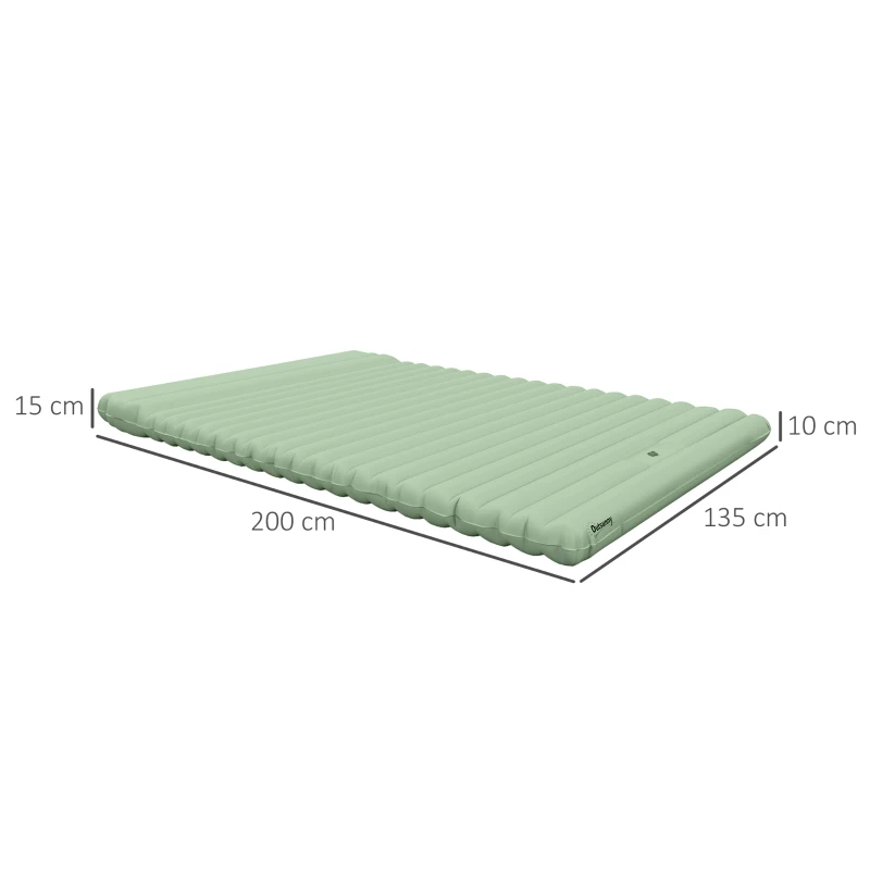 Outsunny Opblaasbaar campingmatras, inclusief luchtpomp, 1 kussen, 200 x 135 x 10 cm, groen