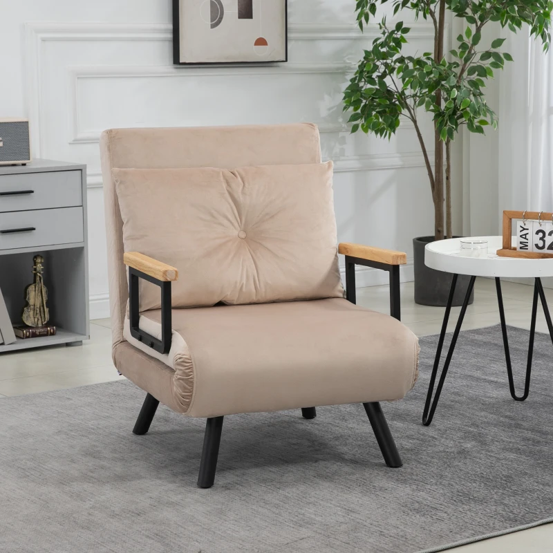 HOMCOM Relaxstoel Ligstoel Fluweelstoel, Ligfunctie, Fluweeloptiek, 63 cm x 73 cm x 81 cm, Beige(m-7)