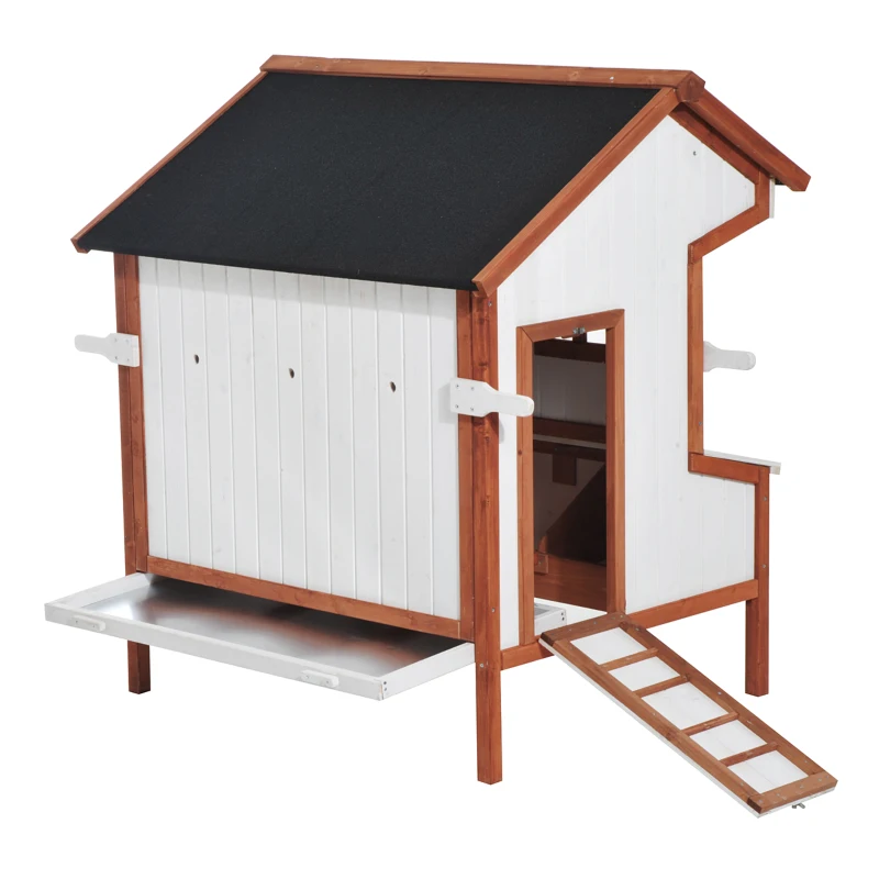 PawHut Pollaio per Galline Ovaiole da Esterno, Gabbie per Galline Grande da Giardino con Cassetta Nido Vassoio in Legno 120x96x123cm