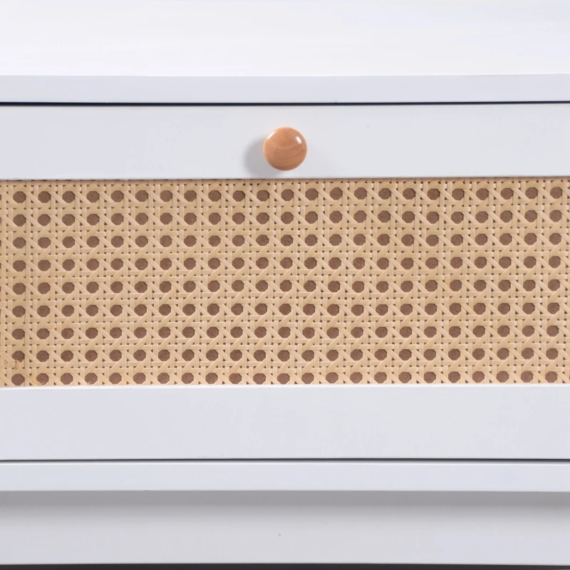 Măsuță de cafea din ratan, cu sertare și uși în stil rustic natural, 110x55x38,5 cm, Alb