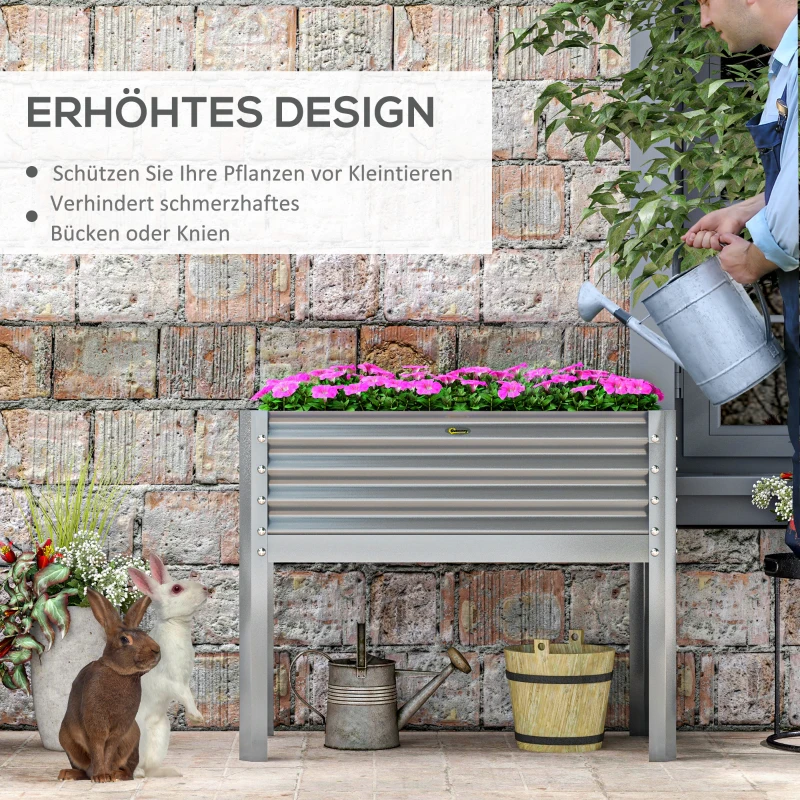 Outsunny Grządka na rośliny, skrzynka na kwiaty, odporna na warunki atmosferyczne, 100 cm x 45 cm x 80 cm, Srebrny