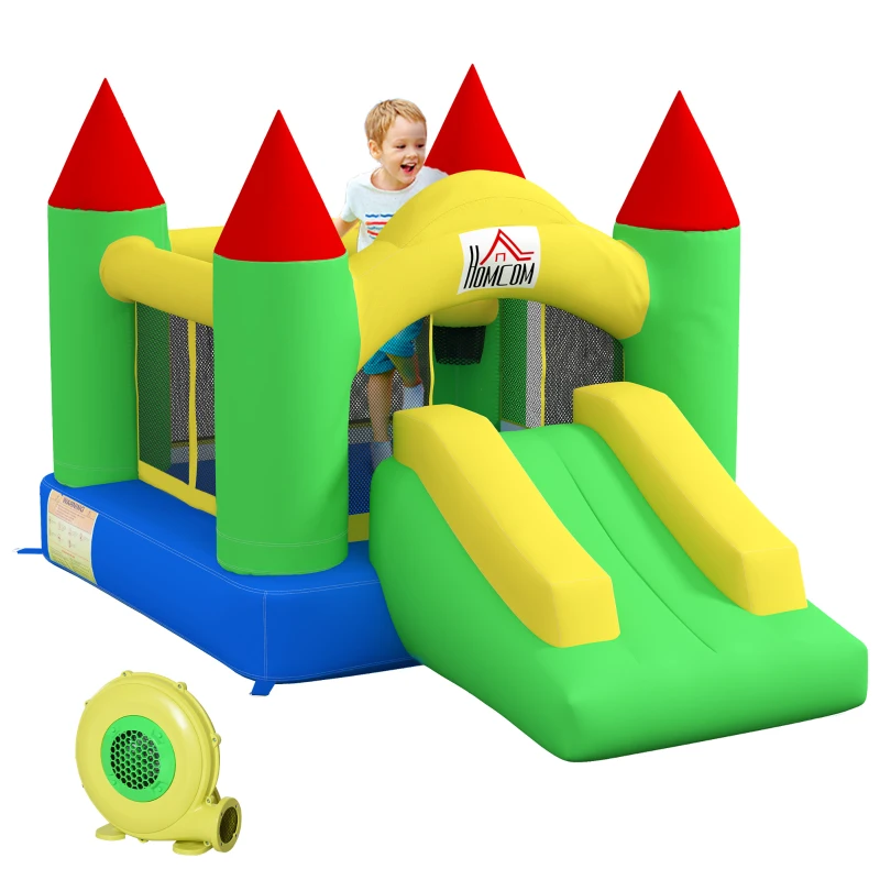 HOMCOM Springkasteel met Glijbaan en Veiligheidsnet, tot 100 kg, 3-10 jaar, 300x180x160cm
