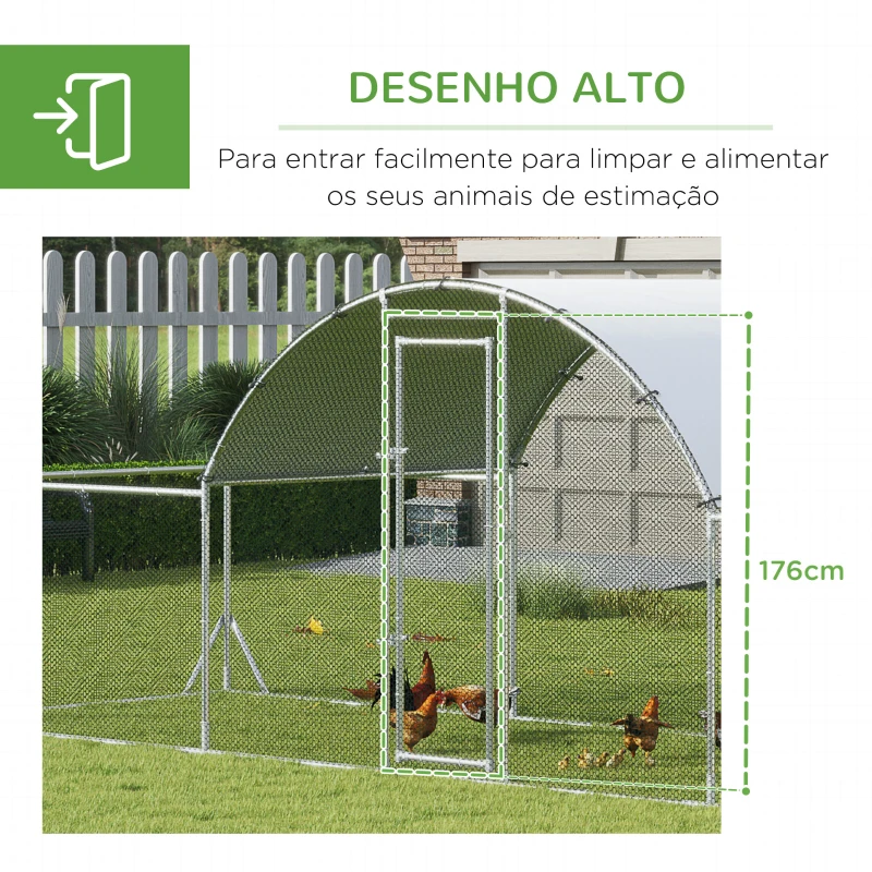 PawHut Galinheiro de Exterior de Aço Galvanizado para 12-14 Galinhas ao Ar Livre com 3 Ambientes 6,6x9x1,9m Prata