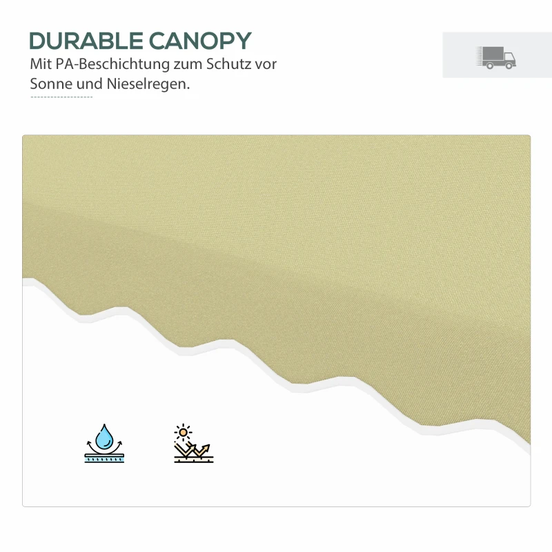 Outsunny Tuinparasol, zweefparasol, decoratieve rand, ventilatiedak, metalen frame, 2,4x2,4x2,6m, Beige