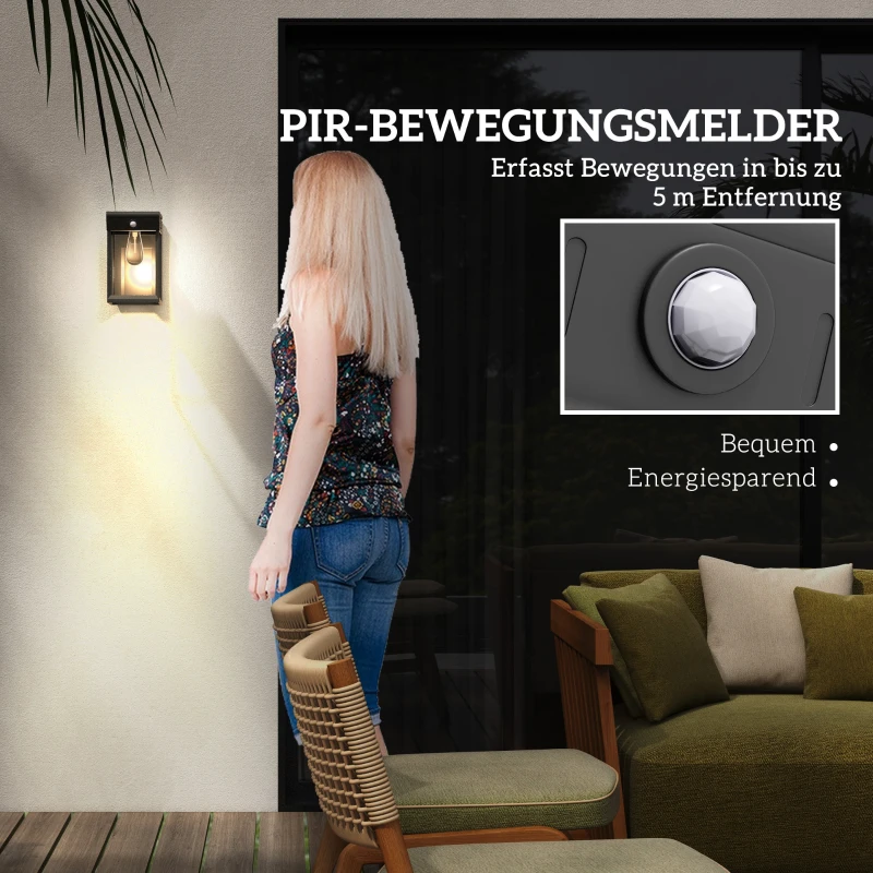 Outsunny Tuin-Zonlicht Buitenlamp Zonnelamp, weerbestendig, Bewegingssensor, 14 cm x 24 cm x 24 cm, Zwart