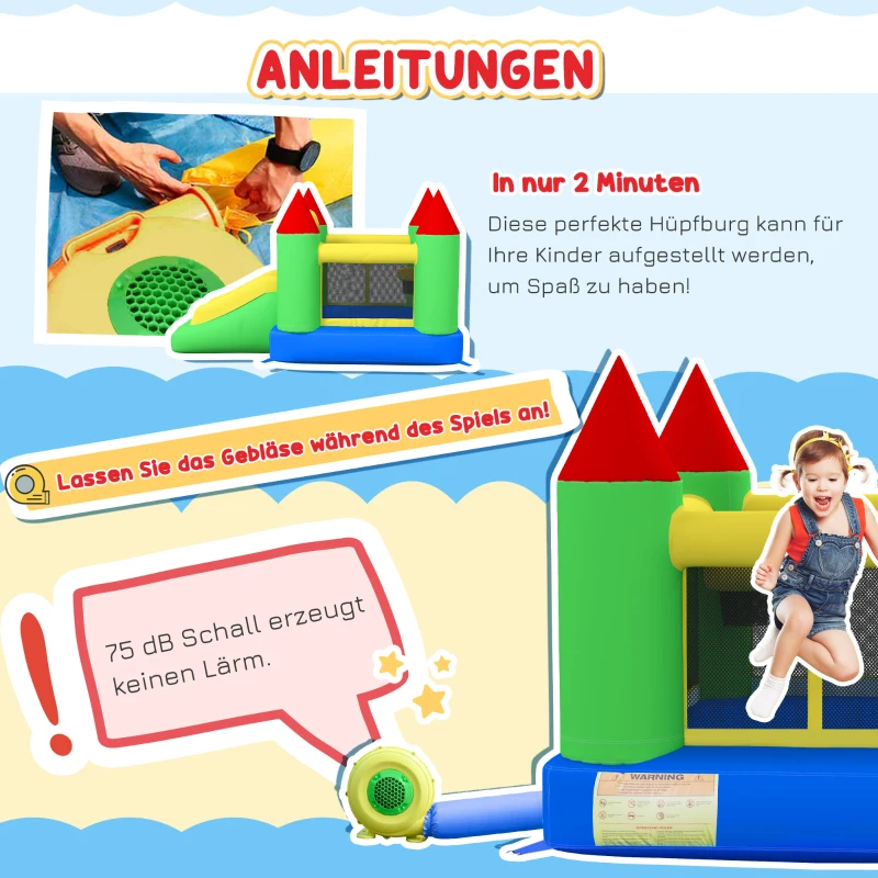 HOMCOM Springkasteel met Glijbaan en Veiligheidsnet, tot 100 kg, 3-10 jaar, 300x180x160cm