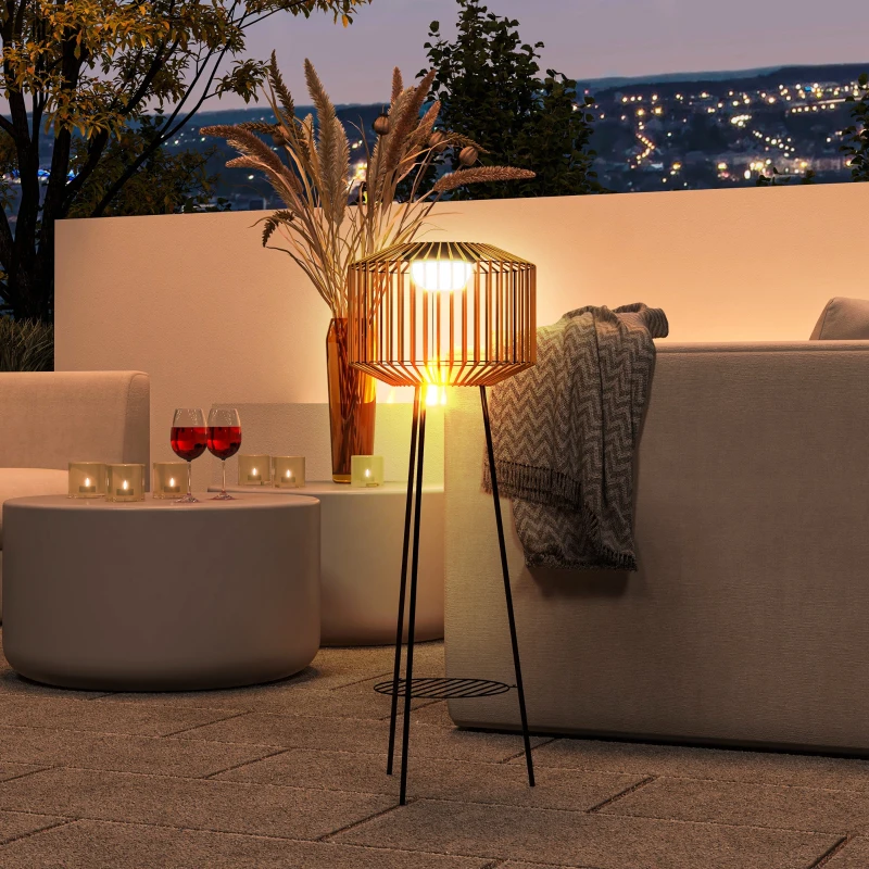 Outsunny Tuinlamp, Zonne- & USB-voeding, Automatische inschakeling, Plantenplank, Bruin/Zwart