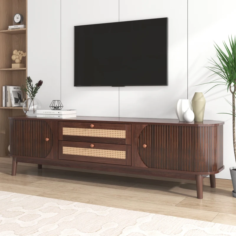 Mueble TV en Ratán con Puertas y Cajones Estilo Rústico Natural