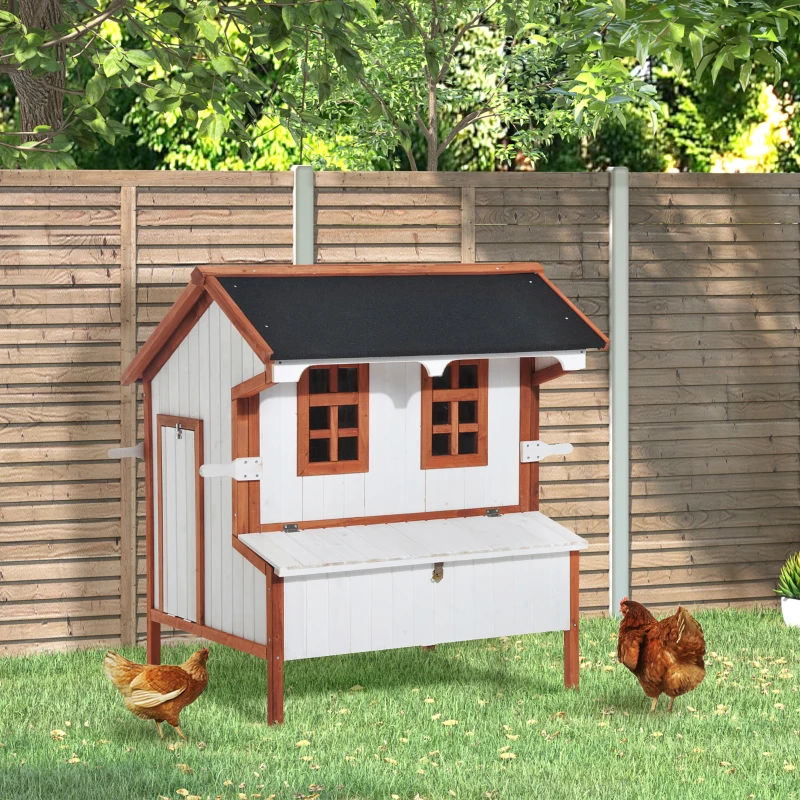PawHut Pollaio per Galline Ovaiole da Esterno, Gabbie per Galline Grande da Giardino con Cassetta Nido Vassoio in Legno 120x96x123cm