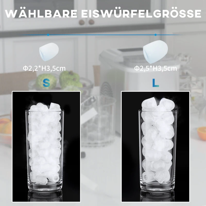 HOMCOM Ijsblokjesmachine, IJsmaker, 12 kg/dag, 9 blokjes in 6-13 min, 30,3 x 22,8 x 29 cm, Wit