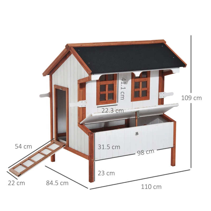 PawHut Pollaio per Galline Ovaiole da Esterno, Gabbie per Galline Grande da Giardino con Cassetta Nido Vassoio in Legno 120x96x123cm