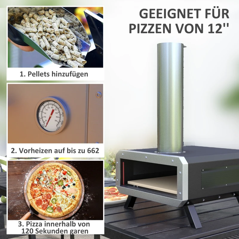 Outsunny 2-In-1 Pizzaoven Outdoor met Pizzasteen Houtoven Pizzaschep Pizzashovel Grilloven voor BBQ Staal Zwart