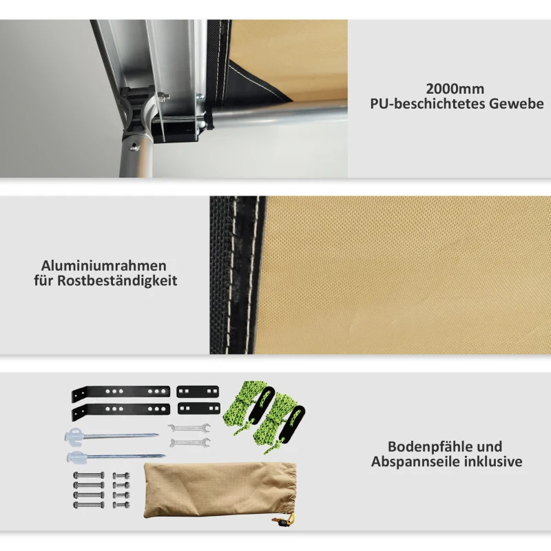Outsunny Auto Tent Autodaktent Daktent, weerbestendig, 160 x 250 x 125-225 cm, Khaki