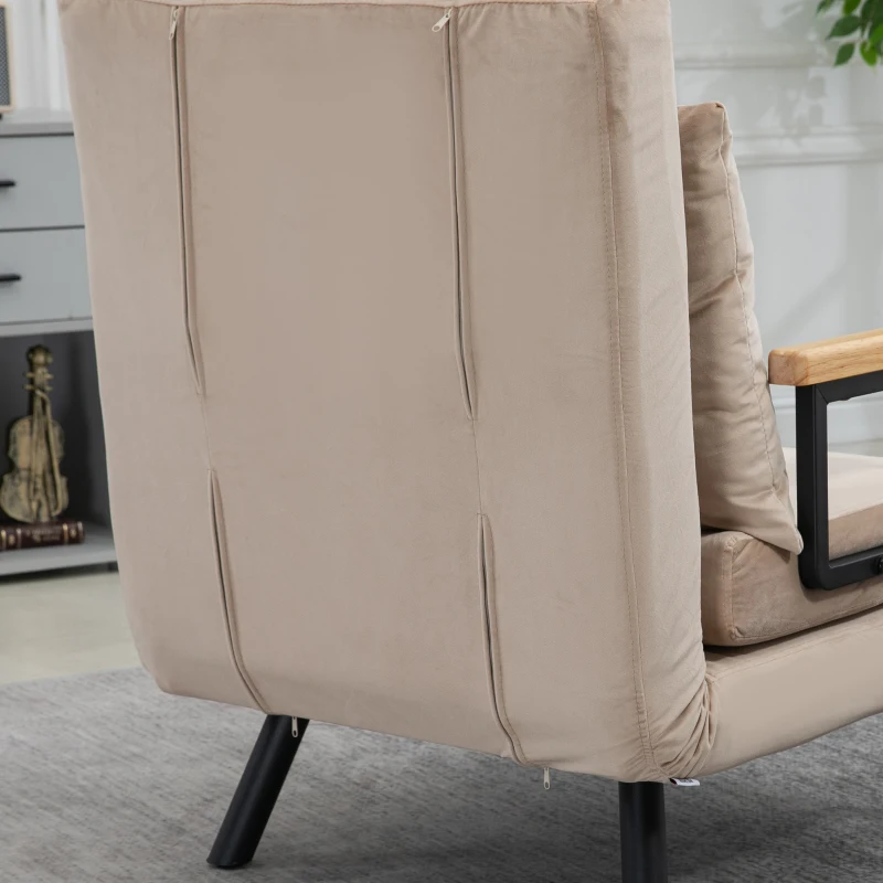 HOMCOM Relaxstoel Ligstoel Fluweelstoel, Ligfunctie, Fluweeloptiek, 63 cm x 73 cm x 81 cm, Beige(m-8)