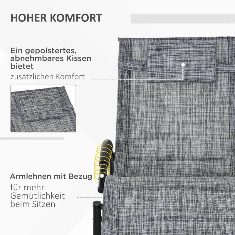 Outsunny Fotel bujany ogrodowy Leżak, w tym Poduszka pod głowę, 155 cm x 61cm x 88 cm, Szary