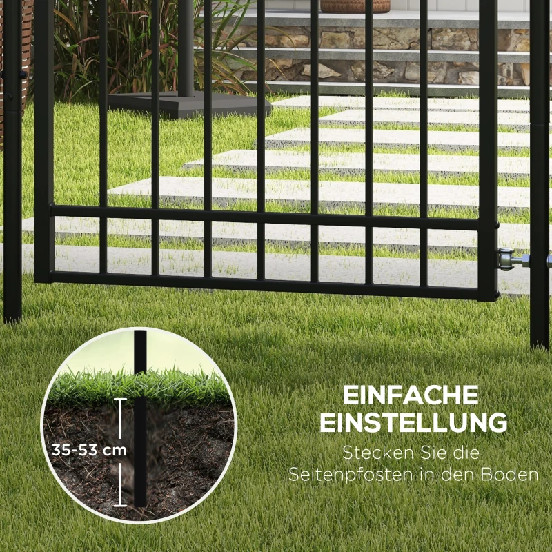 Outsunny Tuinhek, slot en sleutel, decoratieve spijlen, roestvrij staal, 107x204cm, Zwart