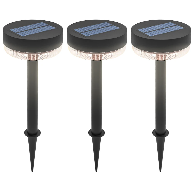 Outsunny Lampy Solarne do Ogrodu, Wodoodporne, LED Ciepły Biały, 10-12h Czas Pracy, Czarne