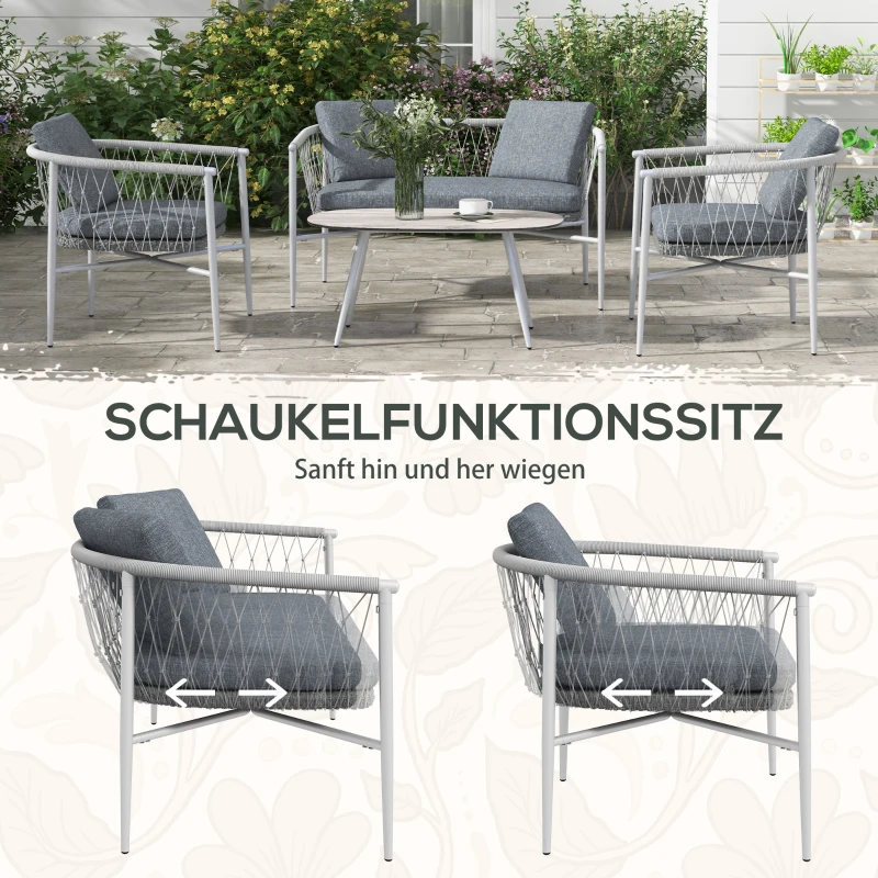 Outsunny Tuinset, 4-delig, Schommelfunctie, Zitkussens, Polyrattan, Metalen frame, Grijs