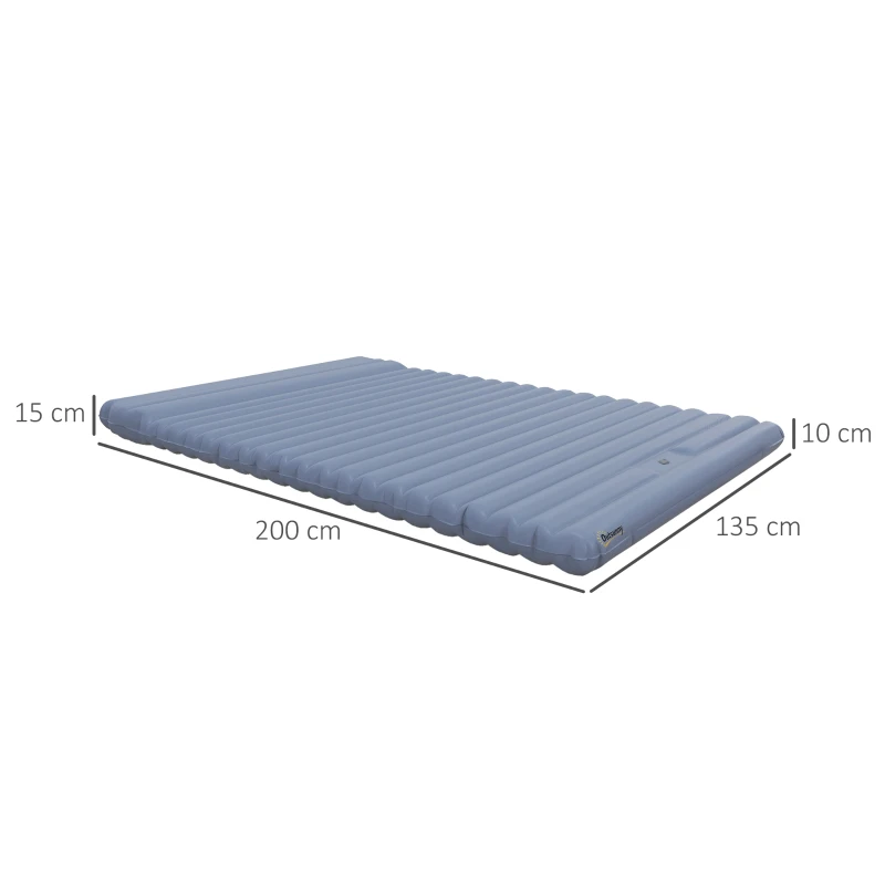 Outsunny Opblaasbaar campingmatras, inclusief luchtpomp, 1 kussen, 200 x 135 x 10 cm, Blauw