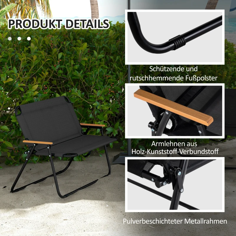 Outsunny Tuinbank Zitbank, Opvouwbare 2-Persoons Campingbank tot 220 kg belastbaar Zwart, Netstof, 108 x 65 x 73 cm
