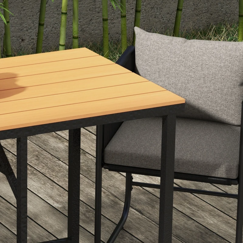 Outsunny Salon de jardin ensemble 3 pièces avec 1 table et 2 fauteuils 4 coussins table en composite plateau aspect bois noir
