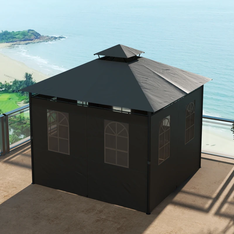 Outsunny Paviljoen Feesttent Tuinpaviljoen, 2,95 x 2,95 x 2, 85 m, Donkergrijs