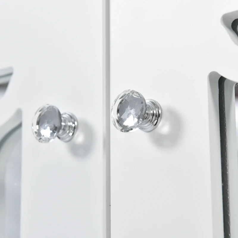Cómoda Blanca Aparador con Espejo y Tiradores de Cristal 4 Puertas Estante Interior Ajustable Diseño Coordinado Perfecta para Salón y Comedor Blanco