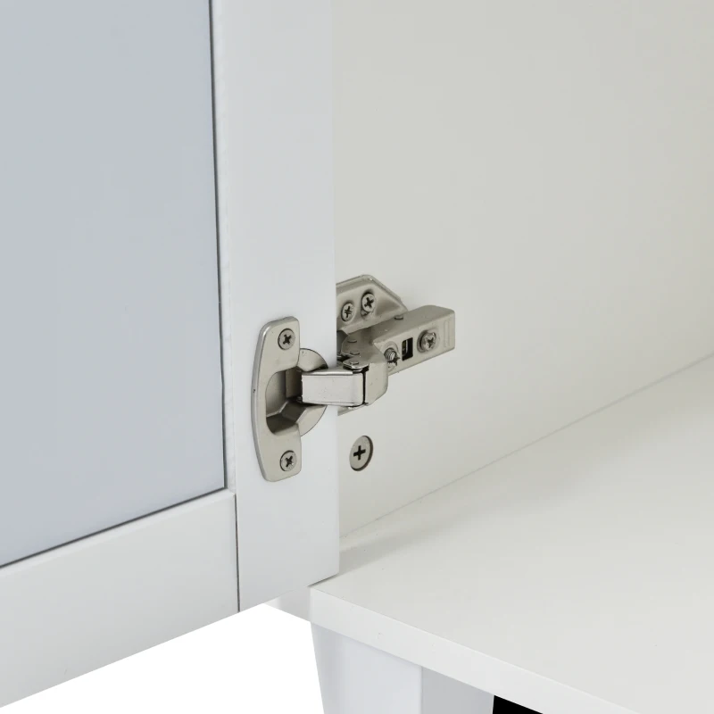 Cómoda Blanca Aparador con Espejo y Tiradores de Cristal 4 Puertas Estante Interior Ajustable Diseño Coordinado Perfecta para Salón y Comedor Blanco