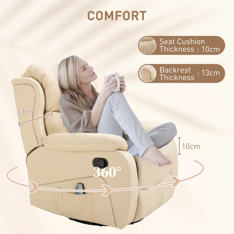 HOMCOM Fotoliu de Ralaxare cu 8 puncte de masaj și Încălzire, Fotoliu Reclinabil cu Suport pentru Picioare, 97x92x104 cm, Bej