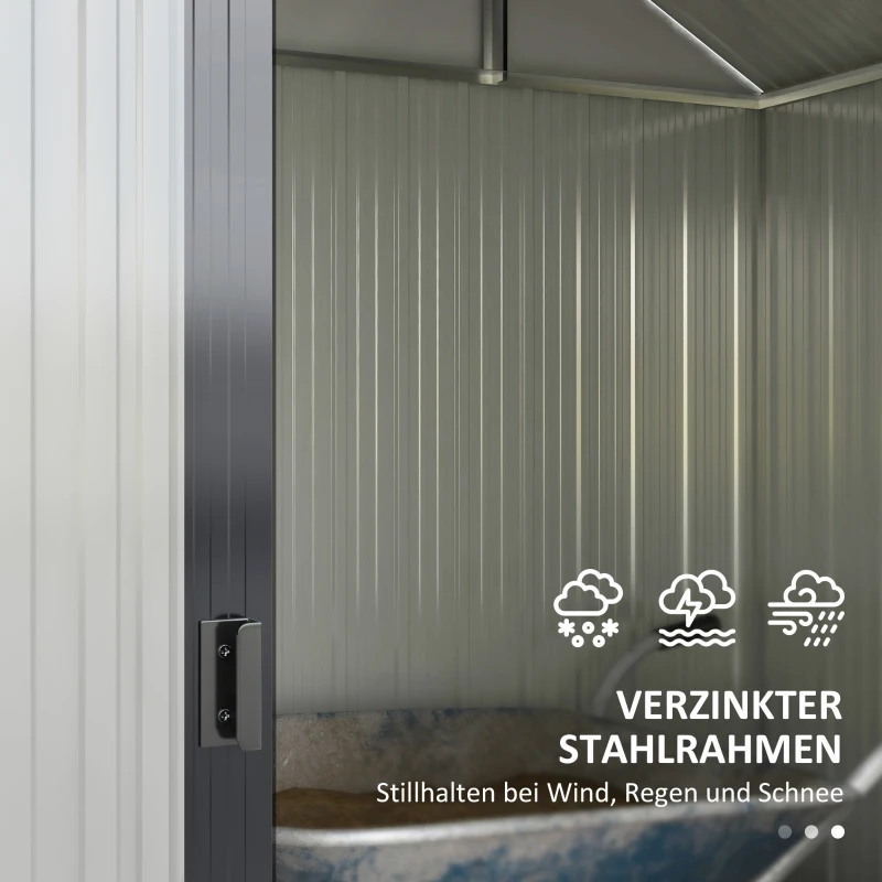 Outsunny Domek narzędziowy do ogrodu, odporny na warunki atmosferyczne, 2 okna, 2 drzwi, 238 x 132 x 198,5 cm, Ciemnoszary