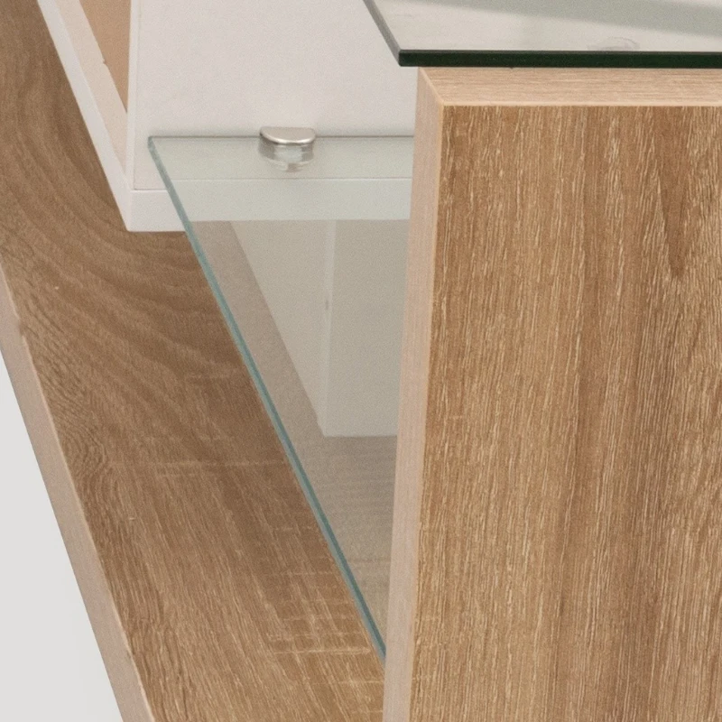 Mobile TV Moderno stile country con colori bianco lucido e legno, pannelli in vetro e illuminazione a LED, Bianco