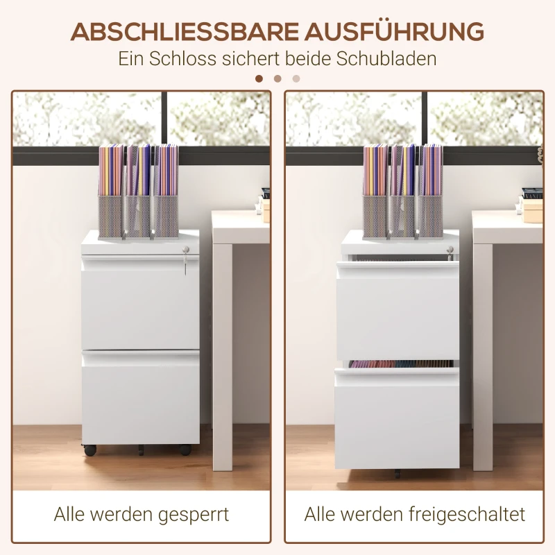 Vinsetto Mobiele Ladekast Archiefkast Organizer, 2 Laden, afsluitbaar, 37 x 43,5 x 67,5 cm, Wit
