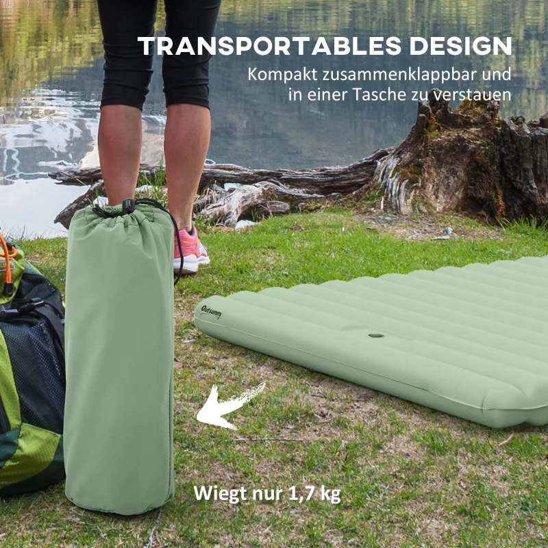 Outsunny Opblaasbaar campingmatras, inclusief luchtpomp, 1 kussen, 200 x 135 x 10 cm, groen