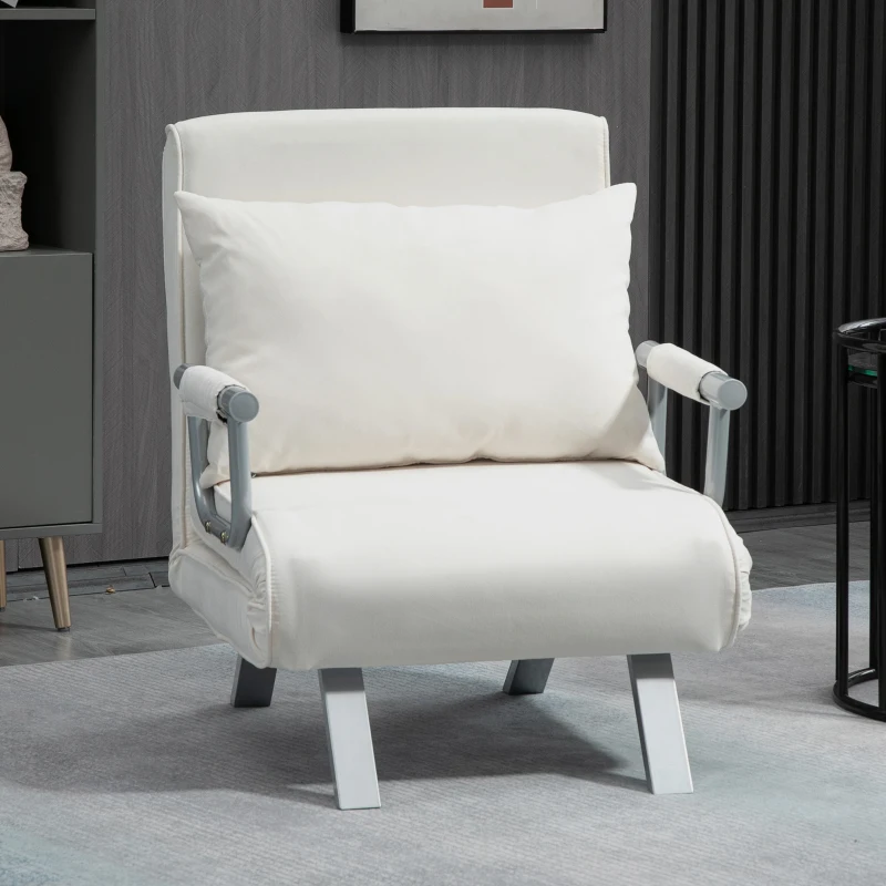 HOMCOM Relaxfauteuil Ligfauteuil Stoel, Ligfunctie, Logeerbed, 65 cm x 69 cm x 80 cm, Cremewit(m-10)