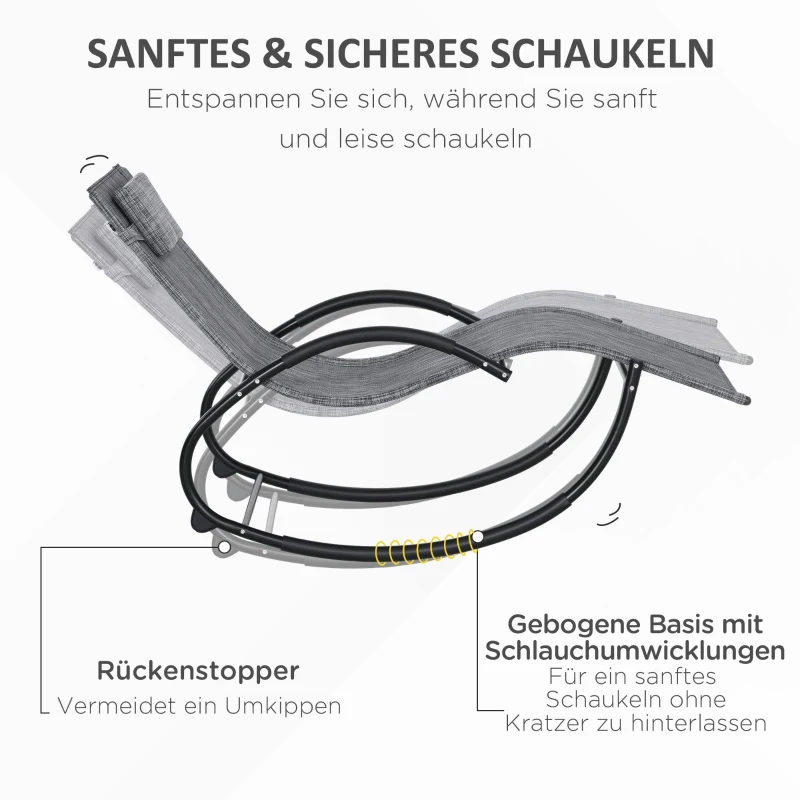 Outsunny Fotel bujany ogrodowy Leżak, w tym Poduszka pod głowę, 155 cm x 61cm x 88 cm, Szary