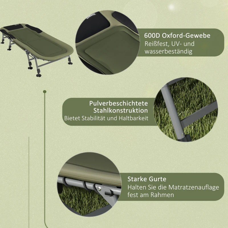 Outsunny Campingbed Ligbed Veldbed, 200 x 85 x 40-55 cm, Waterbestendig Groen